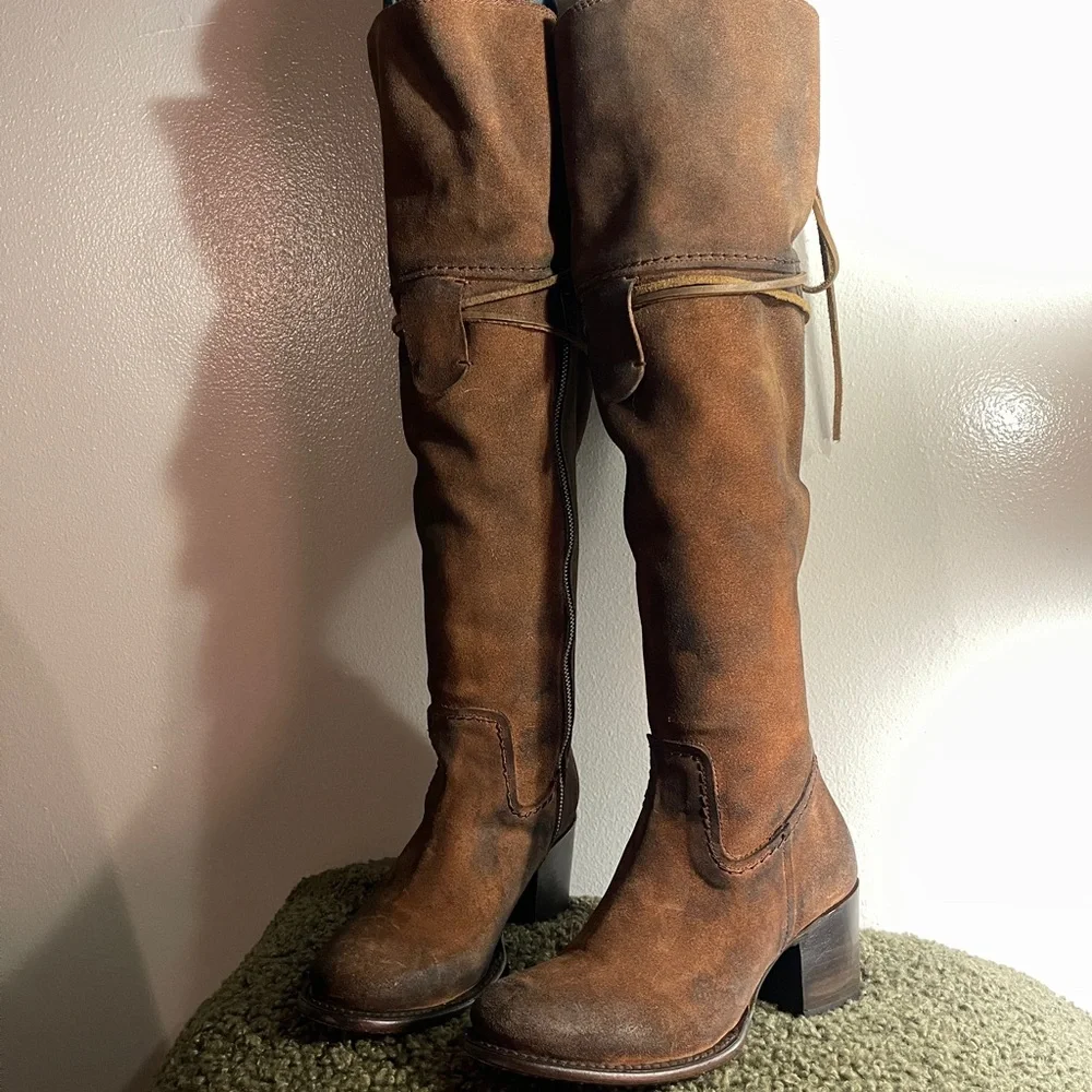 Free bird BLAIN over-the-knee‎ suede boots brown distressed 7.5